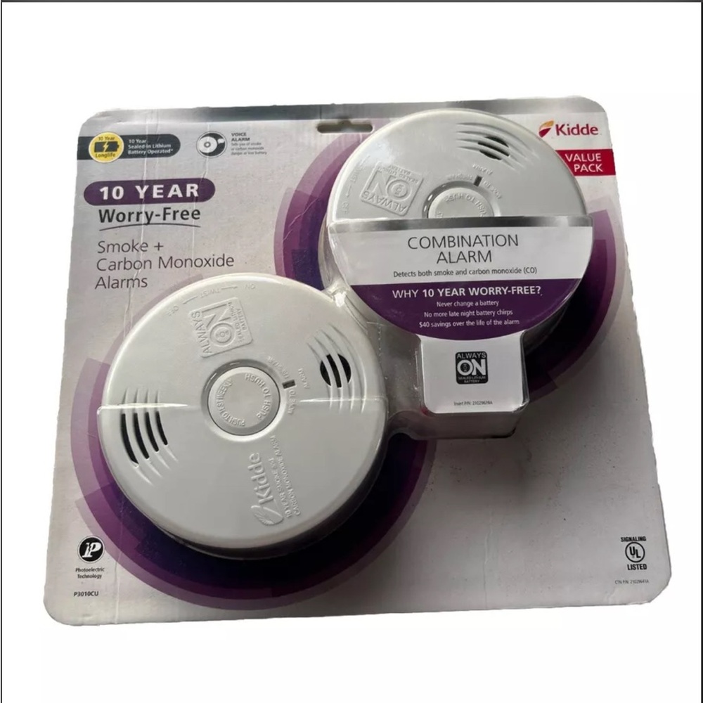 Kidde 10-Yr Worry Free Smoke & Carbon Monoxide Detector Voice Alarm P3010CU 2 Pk